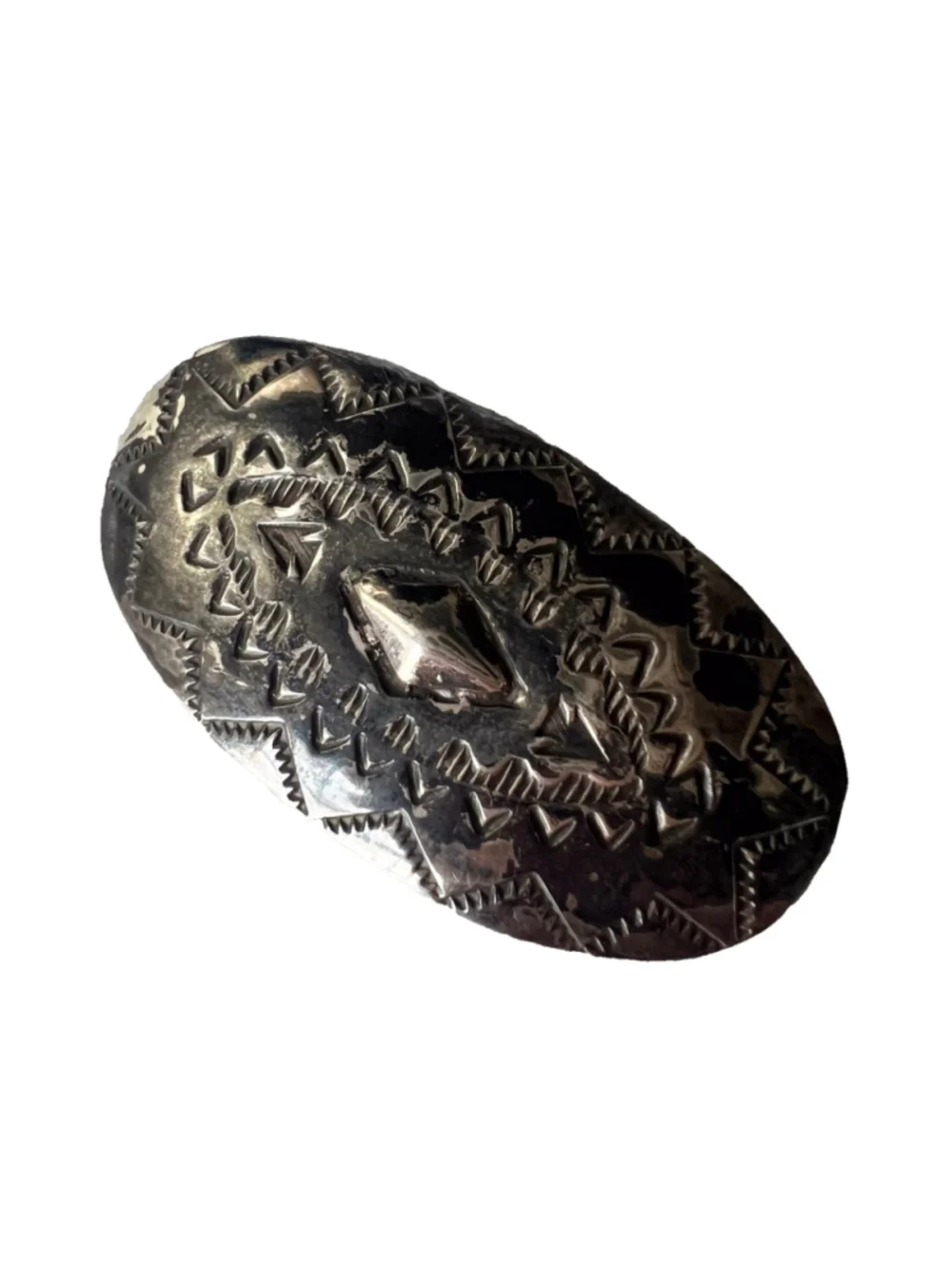 VINTAGE NAVAJO STERLING 15 DEEP STAMPED CONCHO BELT & BUCKLE 135g SILVER
